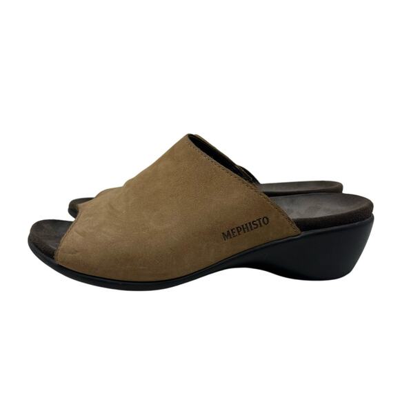 Mephisto Genuine Leather Slide Comfort Sandals In Beige 38/8 - Picture 3 of 8